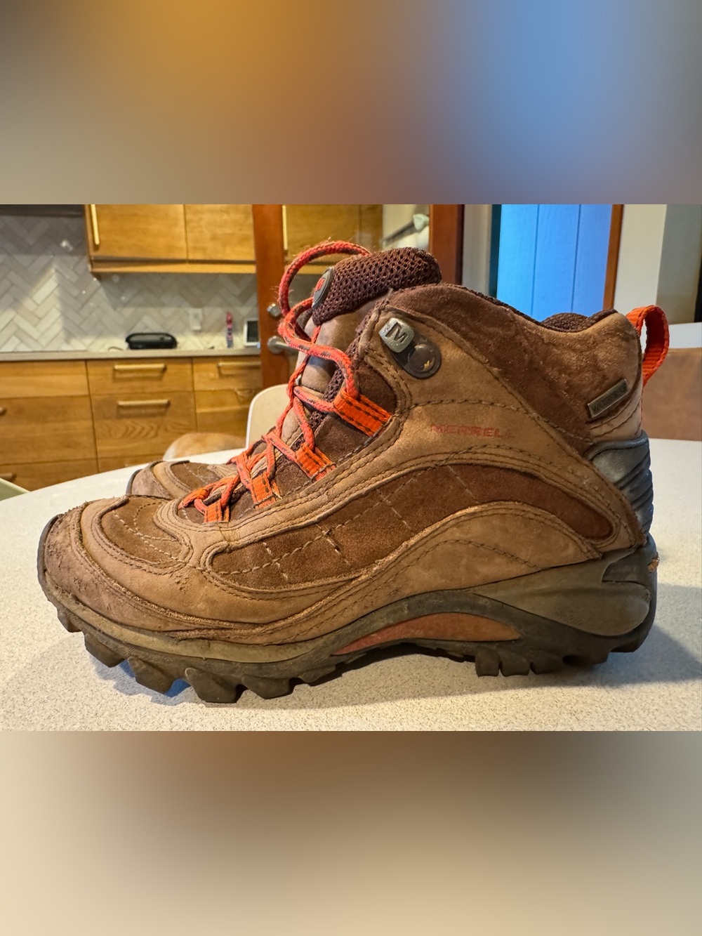 Merrell Brown Suede Hiking Boot with Red Laces
